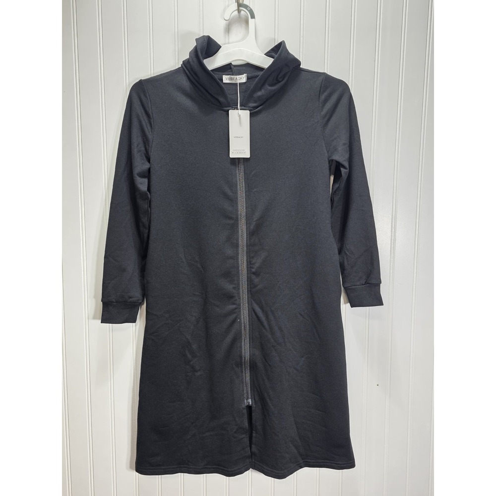 Girls Black Swimsuit Coverup Hooded Black S M